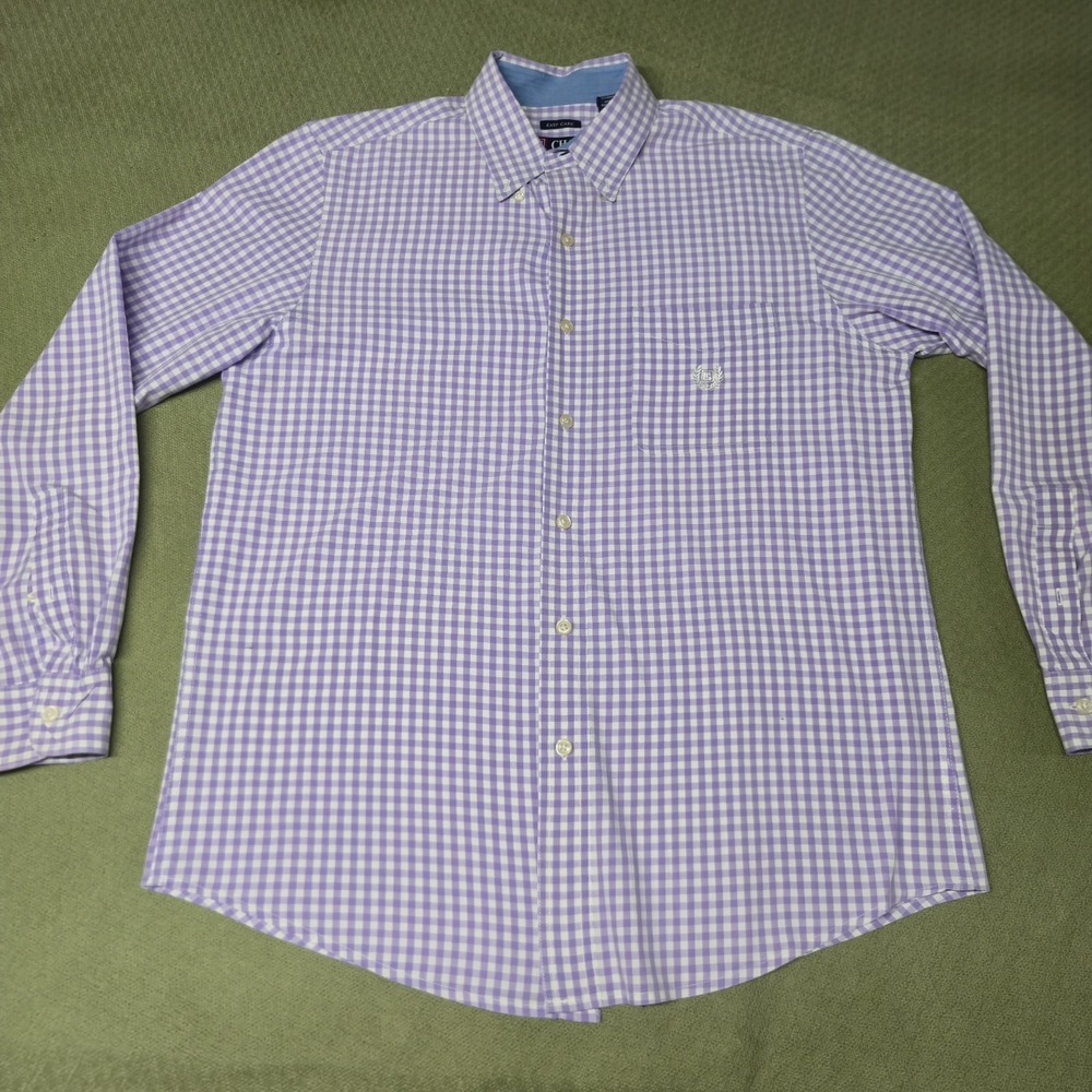 Chaps Mens Shirt Medium Purple White Gingham Check Long Sleeve Button Down